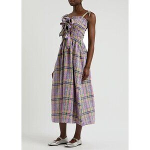 DAMSON MADDER Plaid Midi Dress in Purple and Green